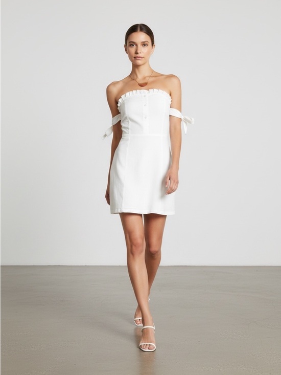 Dresses & Skirts - Strapless Ruffle Off-Shoulder Mini Dress in White
